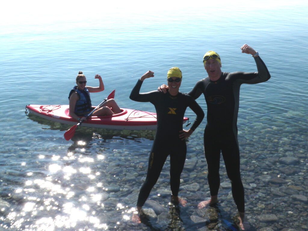Maisey, Lynn and Rob... ready to head out for a 7.6 km swim!