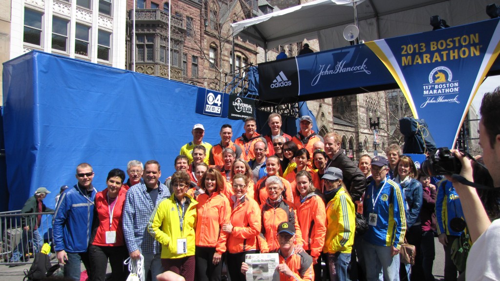The LOST Runners and Connor's Runners at the Boston Marathon, 2013.  Connor's Runners are in orange (click to enlarge)