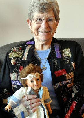 Marilyn Bell today... with the "Marilyn Bell doll!"
