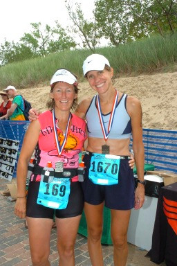 Denise and Joanne after Denise's first Half Ironman at the Steelhead, in Benton Harbor, Michigan