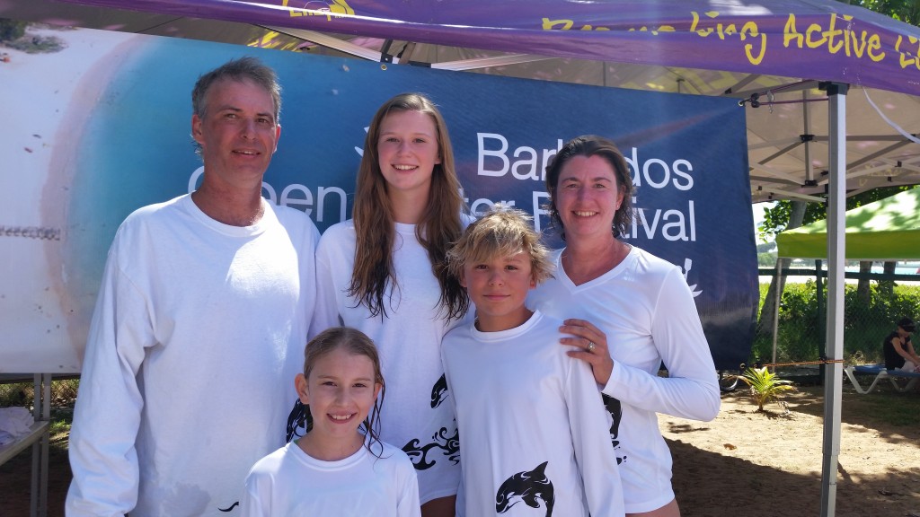 My old buddy, Scott Parker and his beautiful family at the Barbados Open Water Swim Festival, 2014