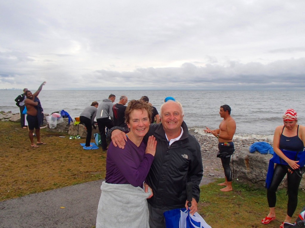 Jenny and Roger in visiting... and in for a dip... from Portsmouth, England!  Great to have international swimmers!