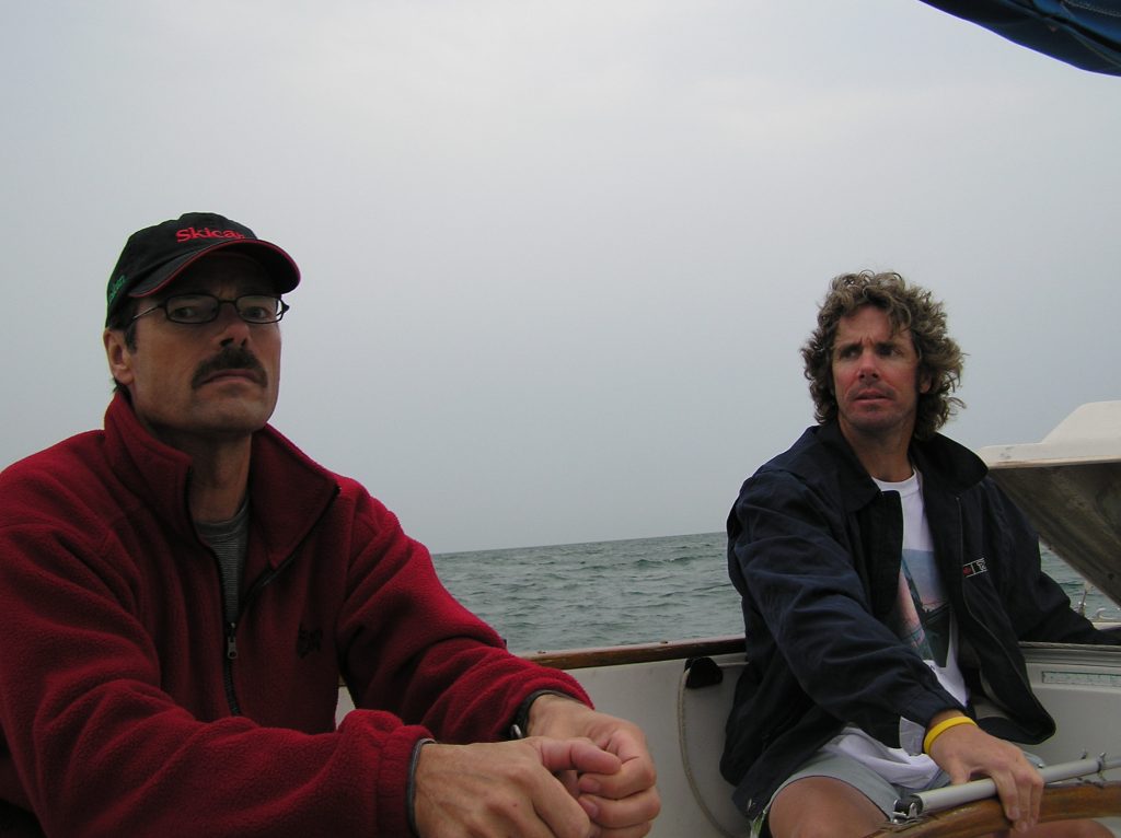 Richard and Alex... looking bored while I swam along beside on one of the first English Channel training swim in 2006. Yes, bored is a big part of marathon swimming... for everyone!